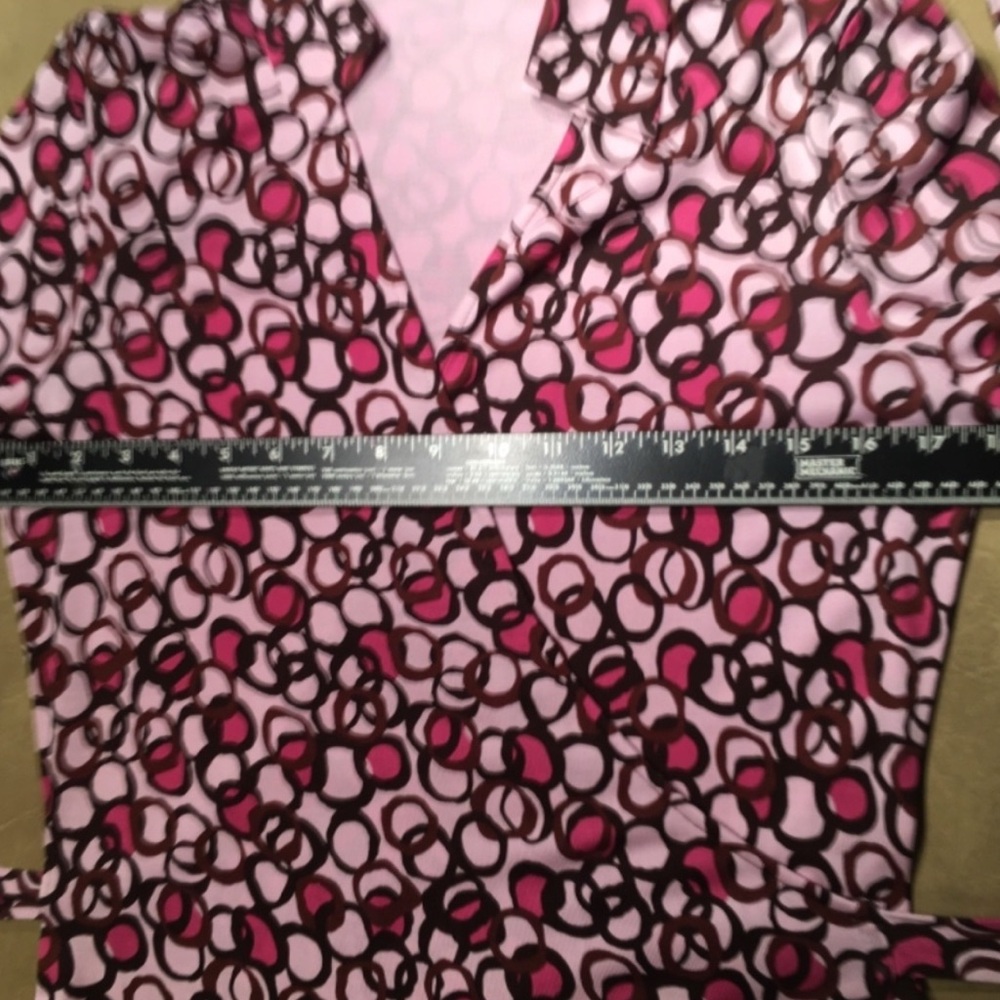 Diane Von Furstenberg Justin Silk Jersey Wrap Dress in Pink & Brown Circles - Picture 6 of 12